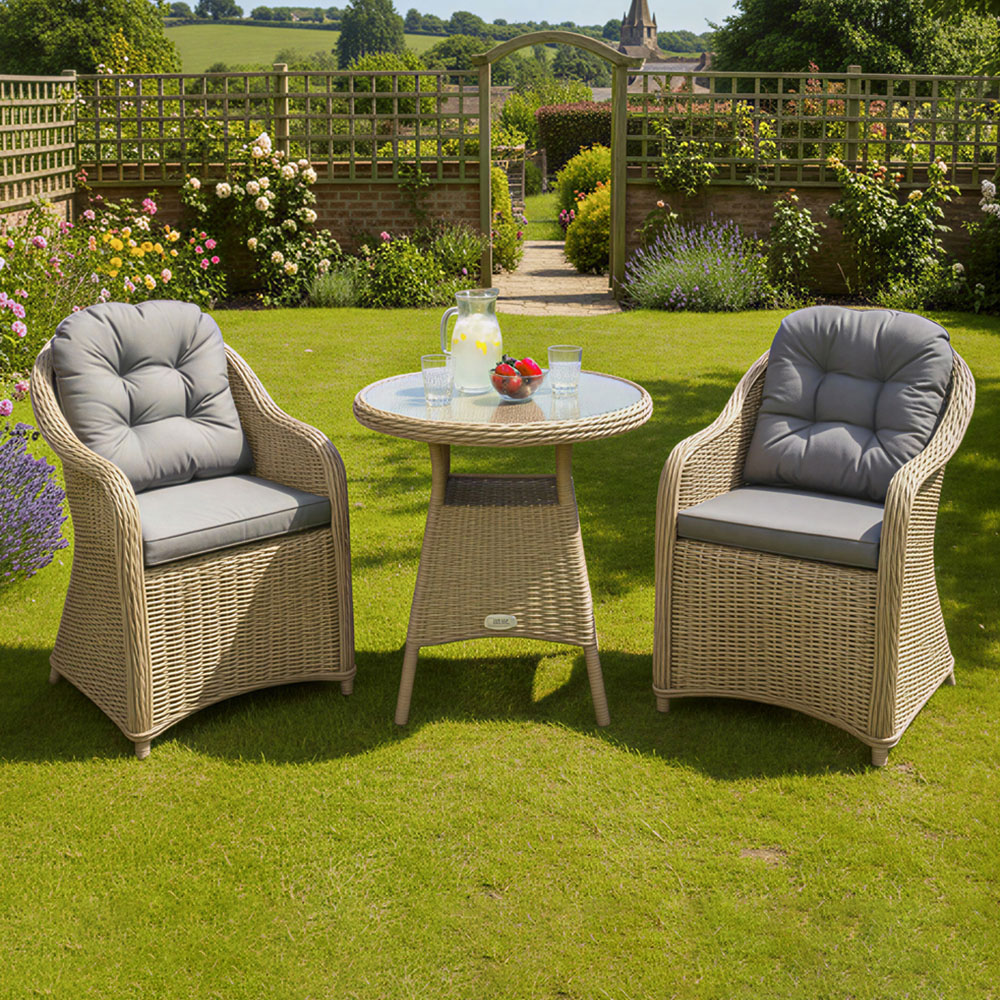 Oseasons Sicilia 2 Seater Sandy Oak Rattan Bistro Set Image 1