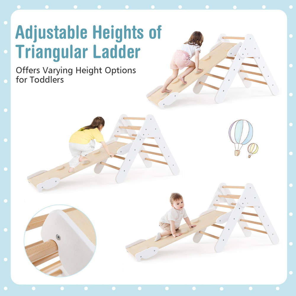 Costway 5-in-1 Kids White Triangle Climbing Toy with Arch Ramp Image 7