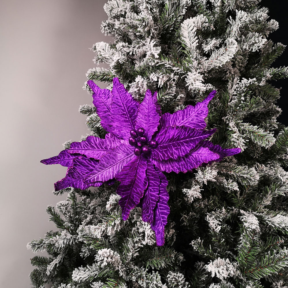 Samuel Alexander Purple Velvet Glitter Poinsettia Stem Christmas Decoration 76cm Image 6