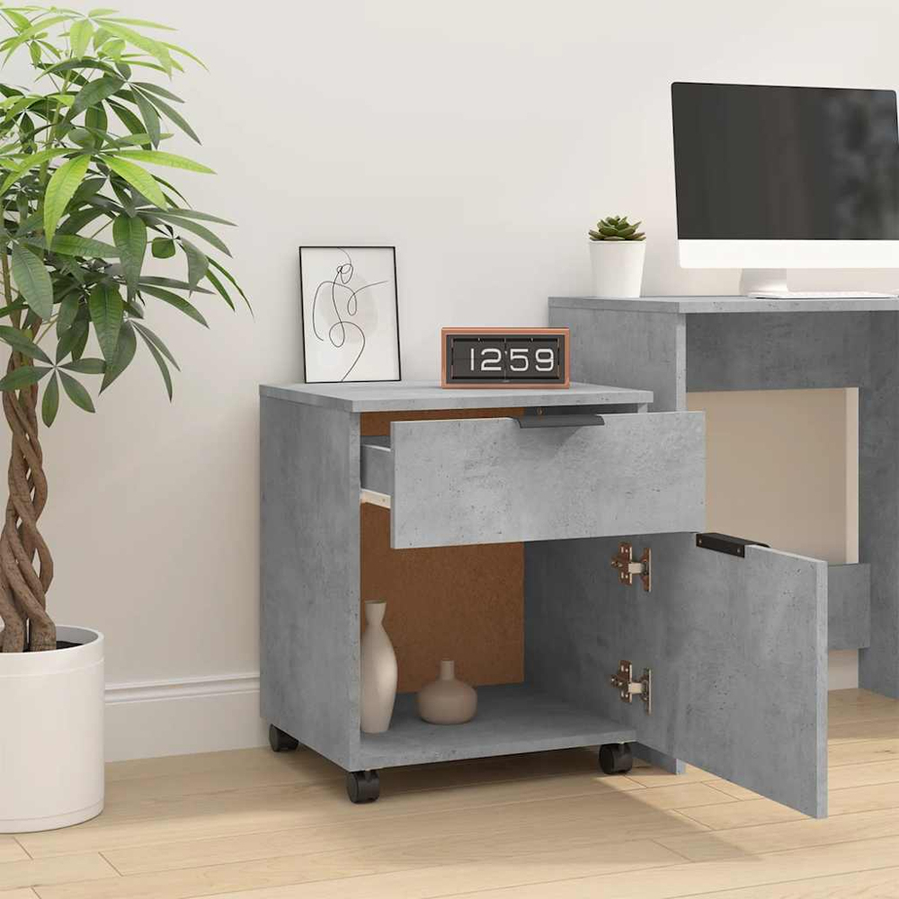 vidaXL Single Door Single Drawer Concrete Grey Mobile File Cabinet Image 8