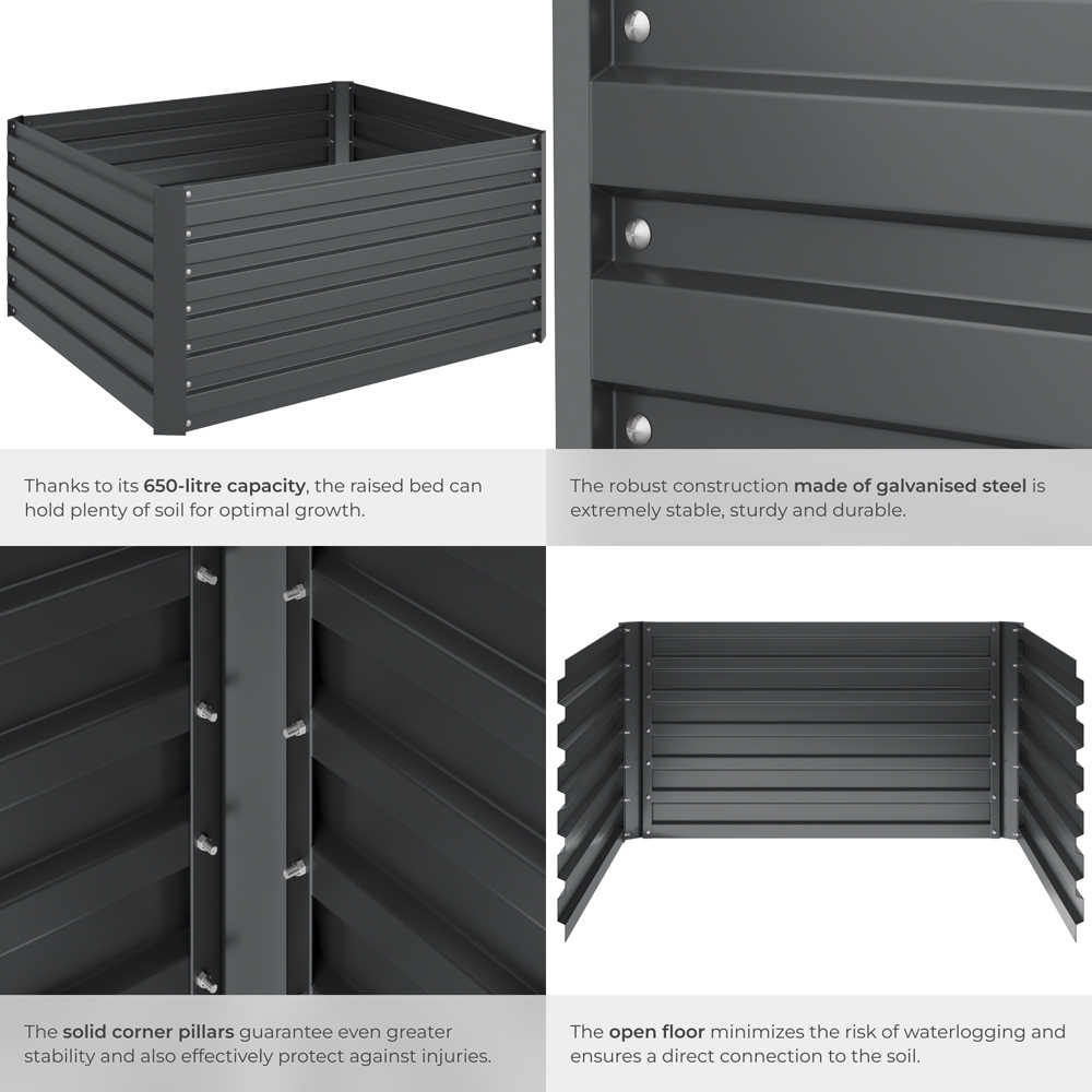 tectake 120 x 100cm Grey Galvanised Steel Raised Garden Bed Image 4
