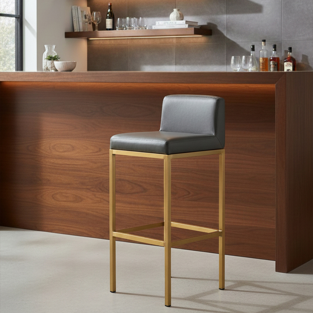 Premier Housewares Baina Dark Grey and Gold Finish Bar Chair with Padded Seat Image 3