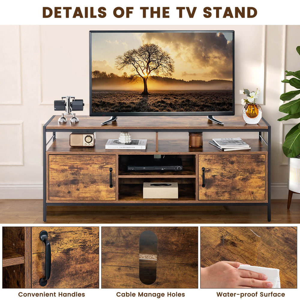 Costway 2 Door 4 Shelf Rustic Brown TV Unit Image 7