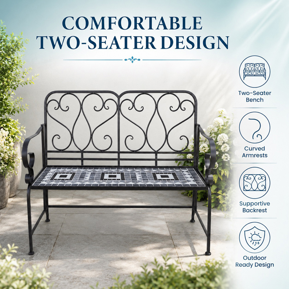 Shatchi Medina Mosaic 2 Seater Garden Bench Image 7