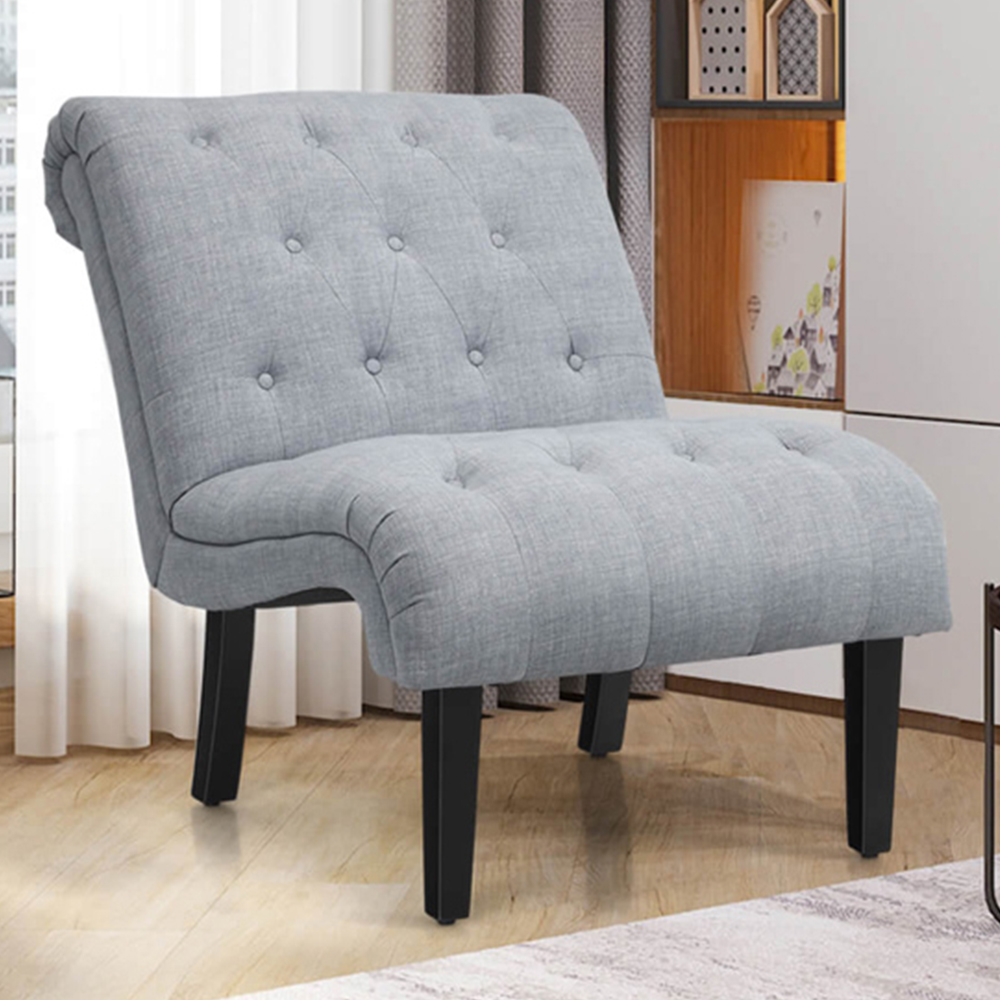 Costway Light Grey Button Tufted Linen Accent Chair Image 1