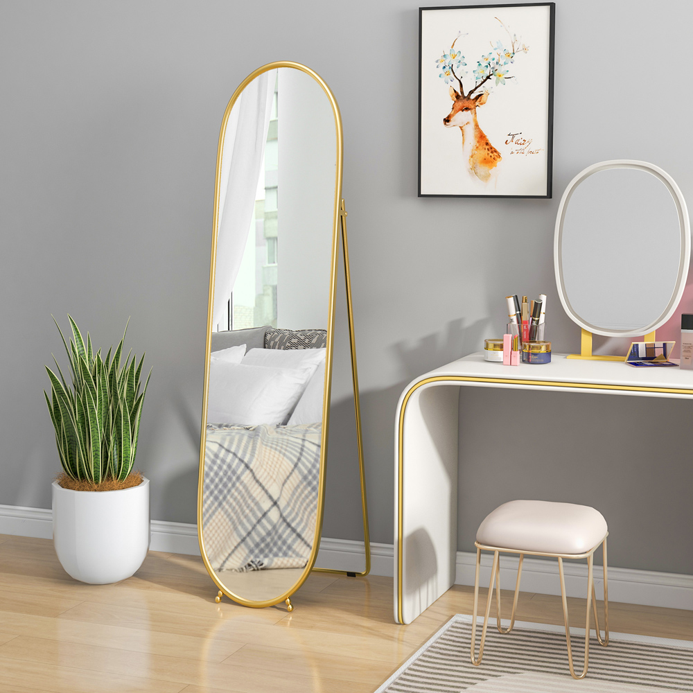 Portland Gold Tone Metal Frame Oval Full Length Mirror 160 x 40cm Image 3