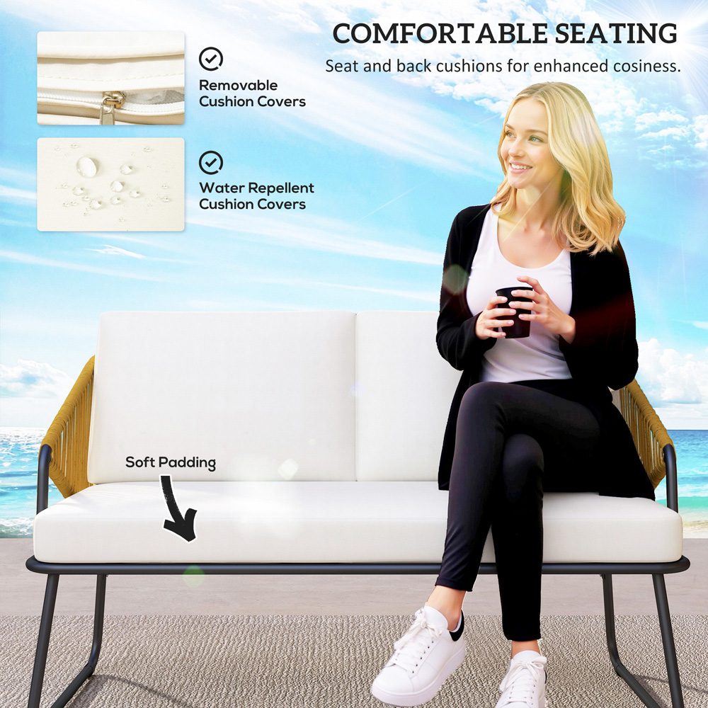 Outsunny 4 Seater Natural Cushion Rattan Garden Furniture Set Image 6