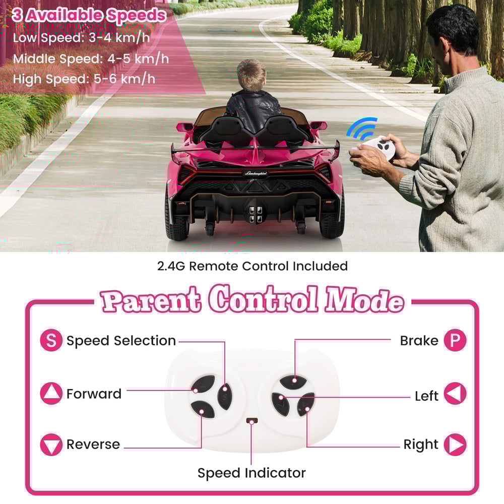 Costway Pink Lamborghini 4WD Kids Ride-On Car Image 7