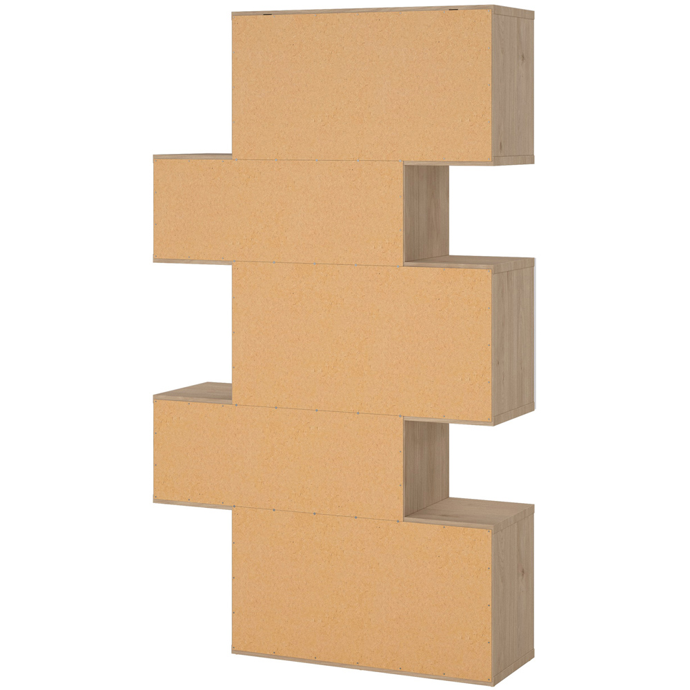 Furniture To Go Maze 3 Door 5 Shelf Jackson Hickory and White High Gloss Asymmetrical Bookcase Image 6