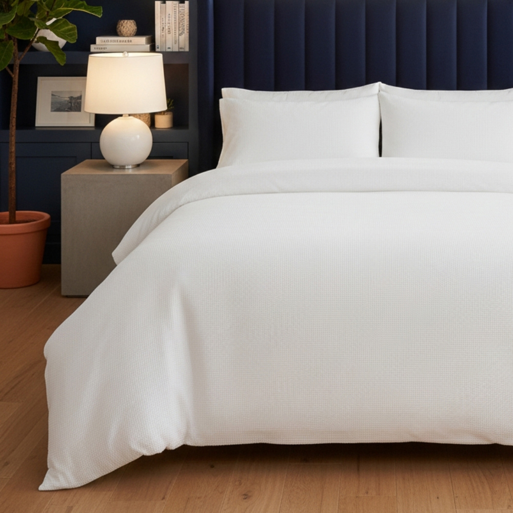 MHG Living Double White Chunky Waffle Duvet Cover Set Image 2