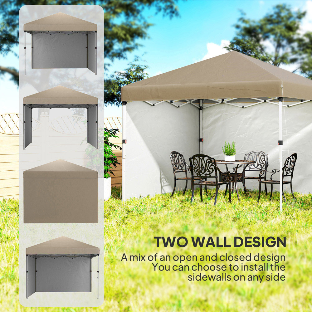 Outsunny 3 x 3m Khaki Pop Up Gazebo with 2 Sides and 4 Weight Bag Image 5