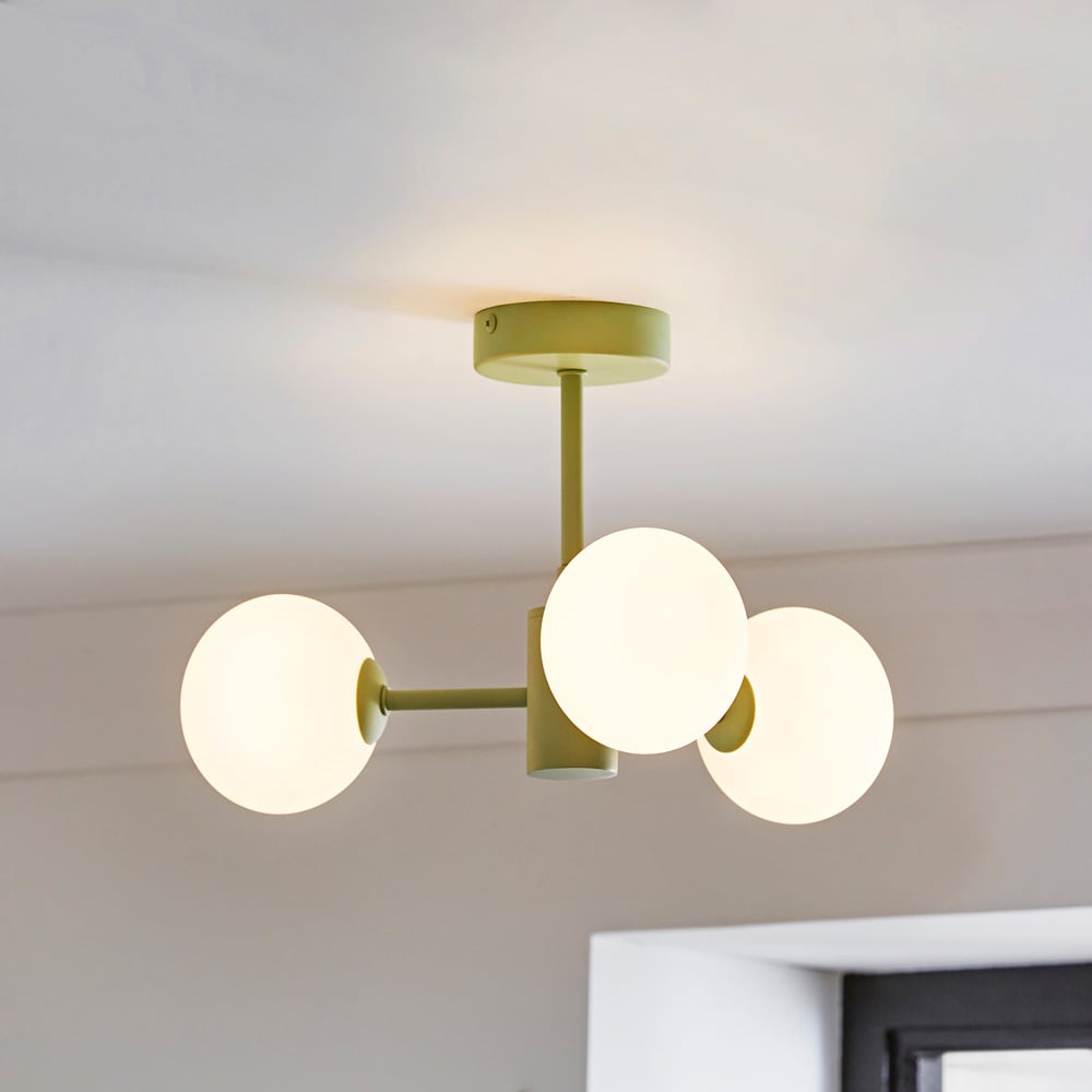 ValueLights Marlow 3 Arm Sage Green Opaque Glass Globe LED Ceiling Light Image 2