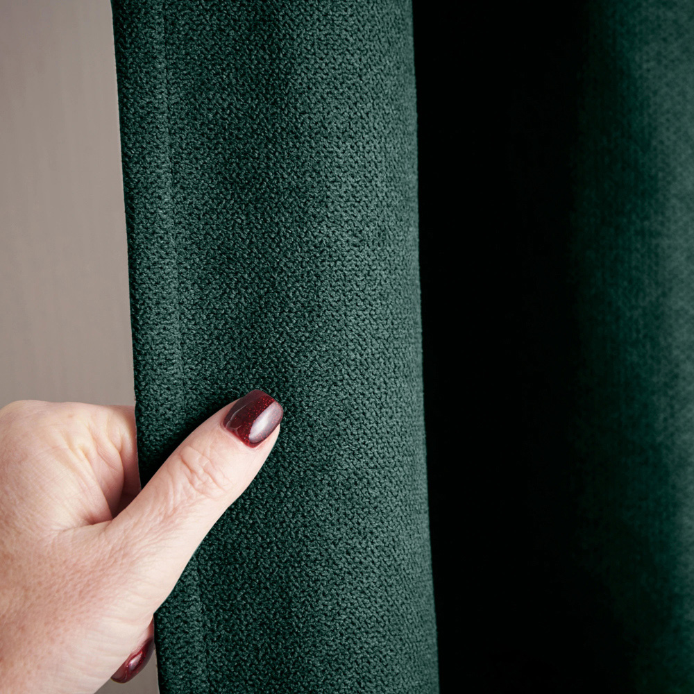 Alan Symonds Green Velvet Chenille Blackout Ring Top Eyelet Curtains 137 x 213cm Image 4