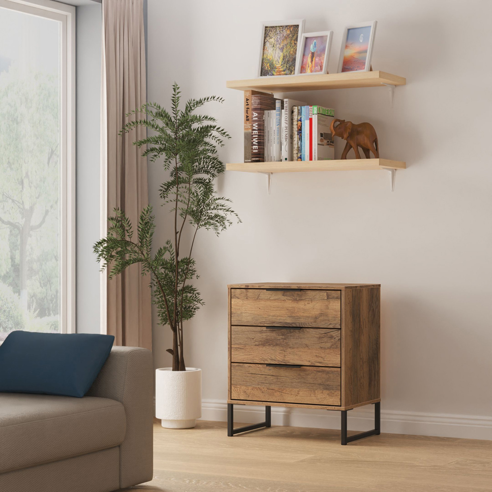 Crowndale Hong Kong 3 Drawer Vintage Oak Midi Chest of Drawers Ready Assembled Image 7