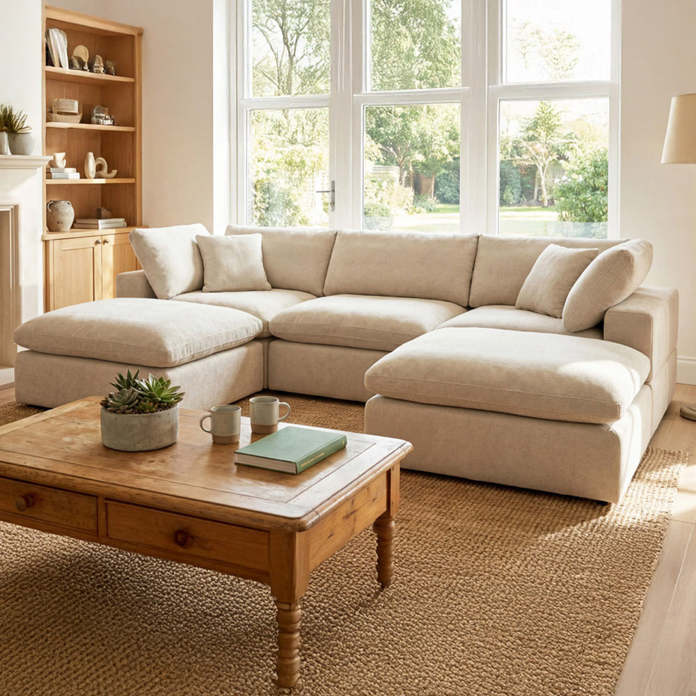 Artemis Home Cotleigh 5 Seater Oat Textured Fabric U-Shaped Corner Sofa Image 1