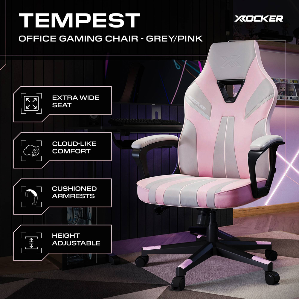 X Rocker Tempest Grey and Pink Office Gaming Chair Image 3