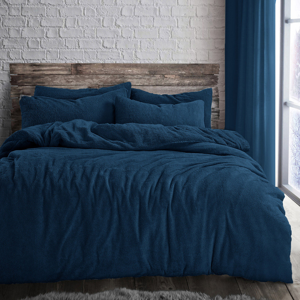 Velosso Super King Size Navy Teddy Fleece Duvet Set Image 1