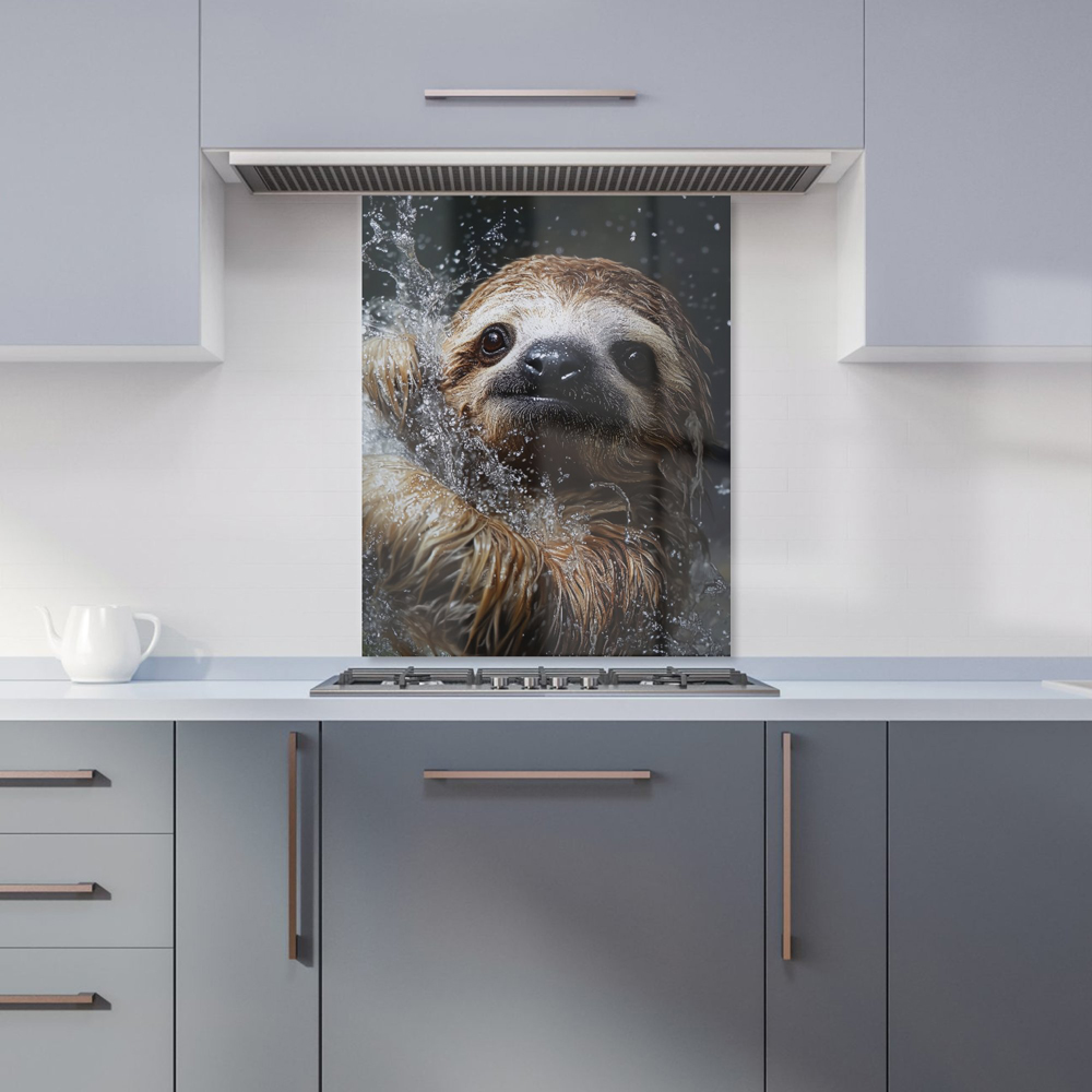Warren Reed Designer Gleeful Sloth Splashart Glass Kitchen Splashback 75 x 60cm Image 1