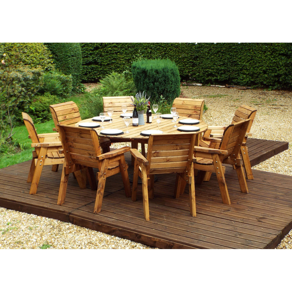 Charles Taylor Solid Wood 8 Seater Round Outdoor Dining Set with Red Cushions Image 6