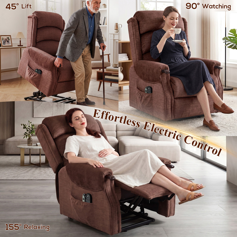 HOMCOM Brown Wooden Grip Vibration and Heat Power Lift Recliner Chair Image 8