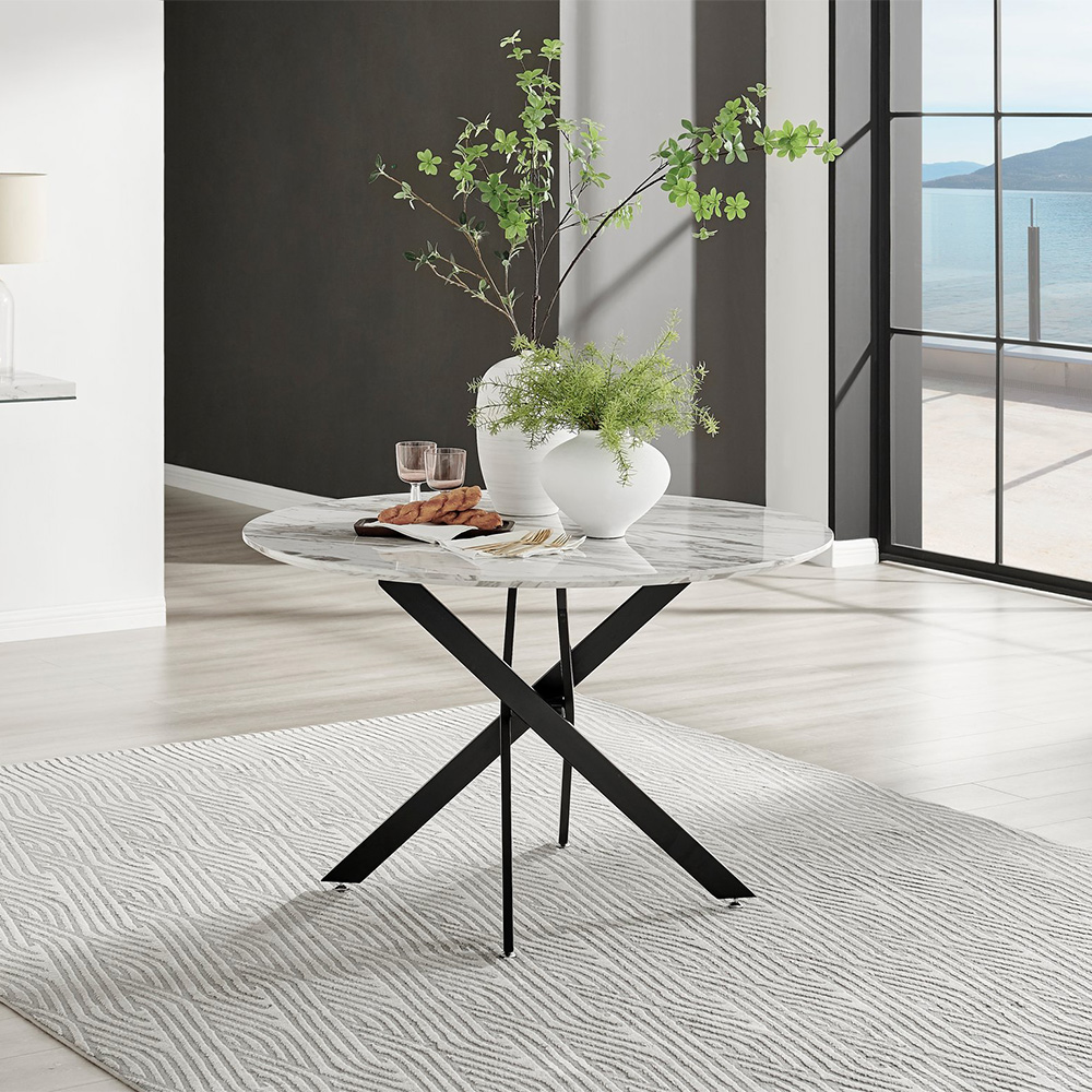 Furniturebox Arona Cesano Marble 6 Seater Round Dining Set White and Mustard Image 2