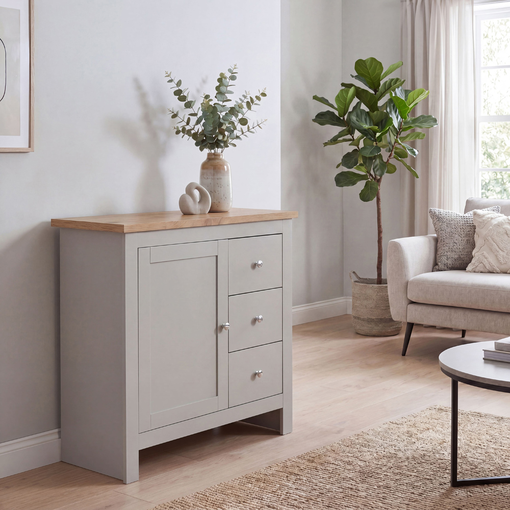 VIDA DESIGNS Arlington Single Door 3 Drawer Grey Sideboard Image 4