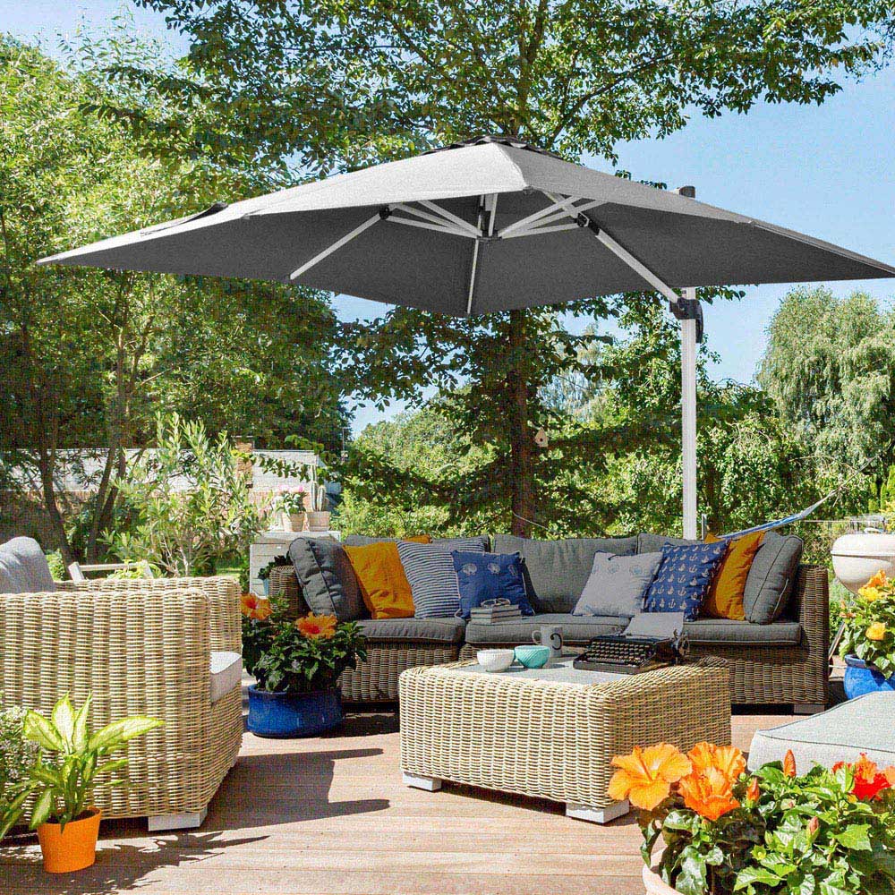 Outsunny Grey Crank and Tilt Cantilever Parasol with Cross Base 3m Image 2