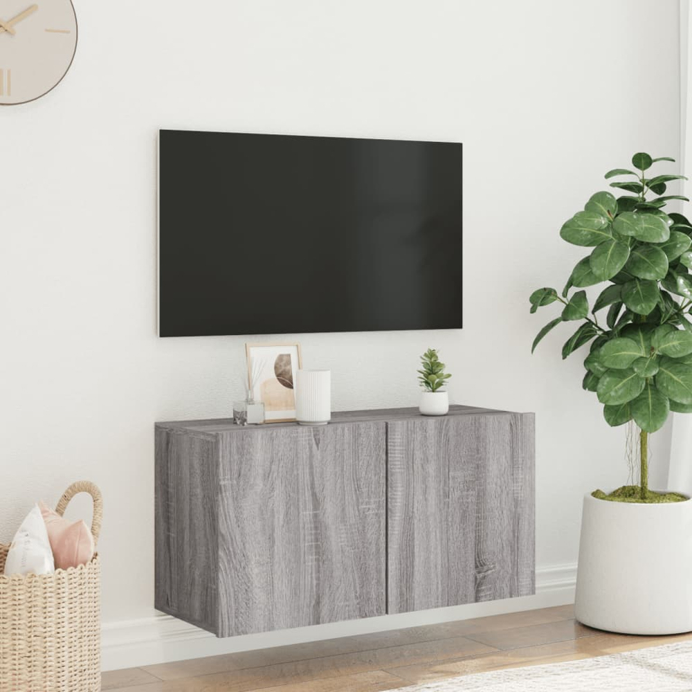 vidaXL 2 Door Grey Sonoma Wall Mounted TV Cabinet Image 9
