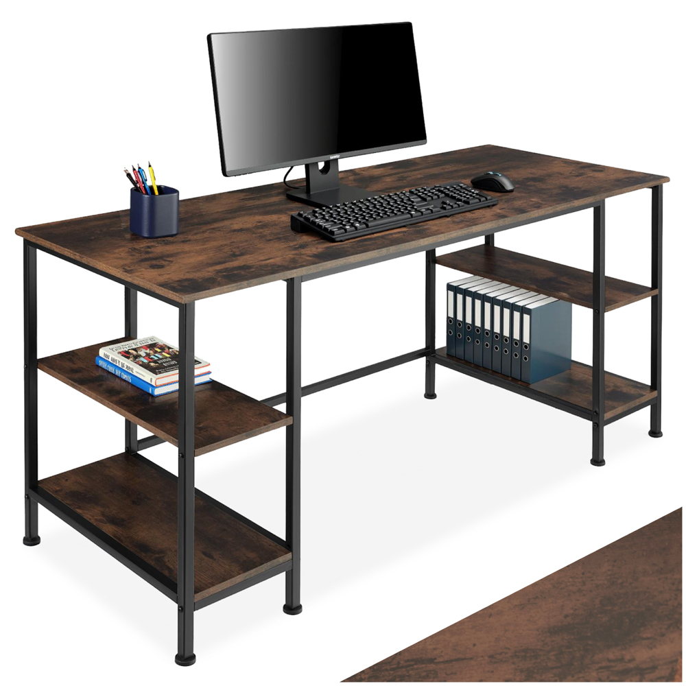 tectake 4 Shelf Industrial Dark Wood Desk Image 2