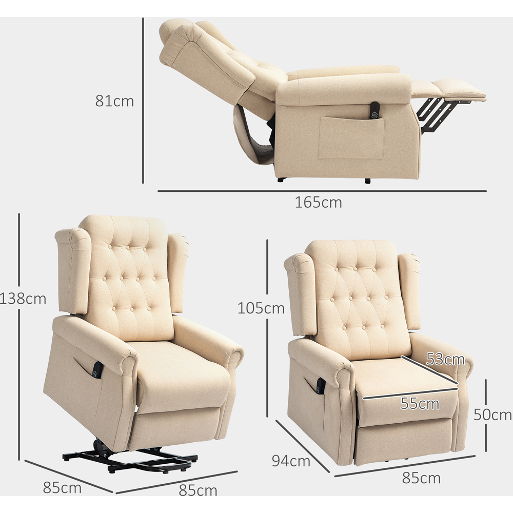 HOMCOM Beige Wingback Button Tufted Electric Power Lift Elderly Recliner Armchair Image 8