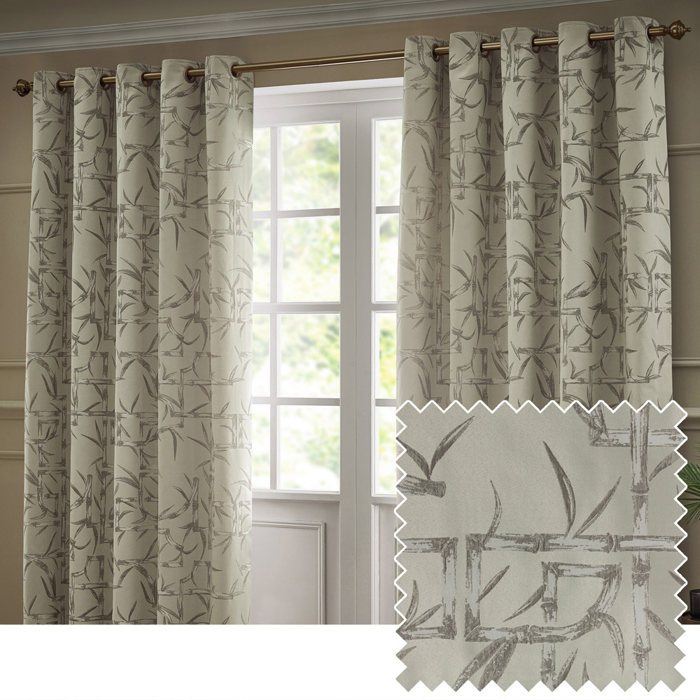 Paoletti Bamboo Champagne Fully Lined Jacquard Eyelet Curtains 168 x 229cm Image 5