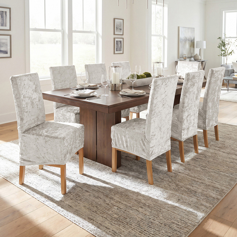 Living and Home White Dining Chair Covers with Elastic Band Set of 2 Image 8