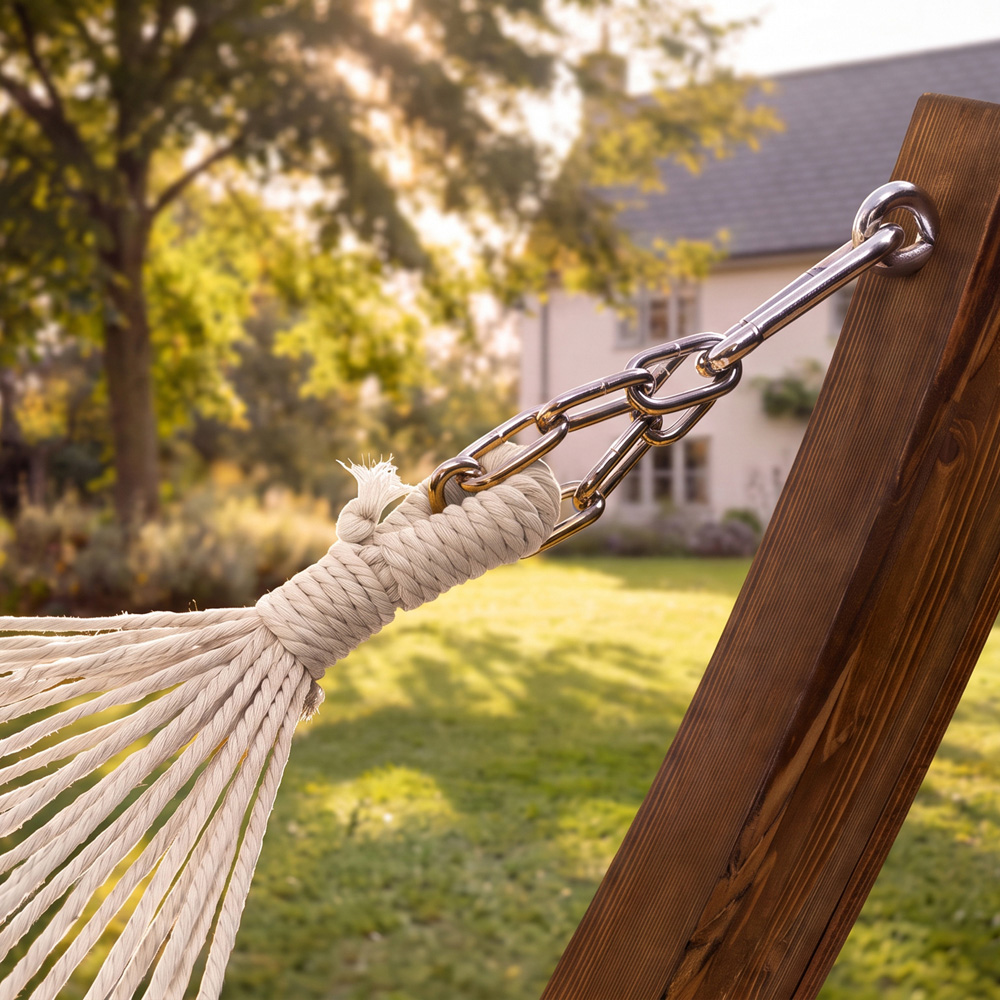Charles Bentley Cream Canvas Hammock with Wooden Arc Stand Image 6
