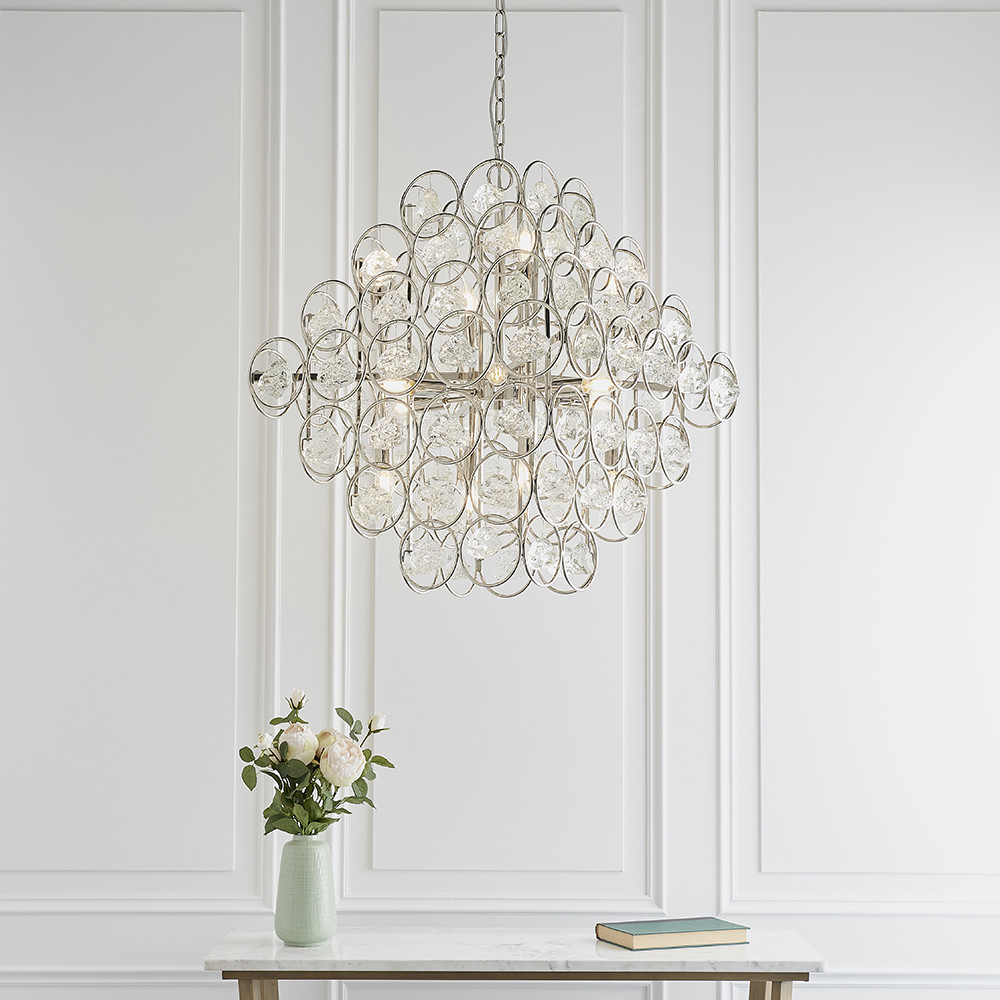 Merano Positano Clear Crystal and Nickel 14 Light Ceiling Pendant Image 5