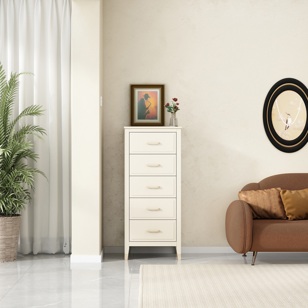 Palazzi 5 Drawer White Narrow Chest of Drawers Image 8