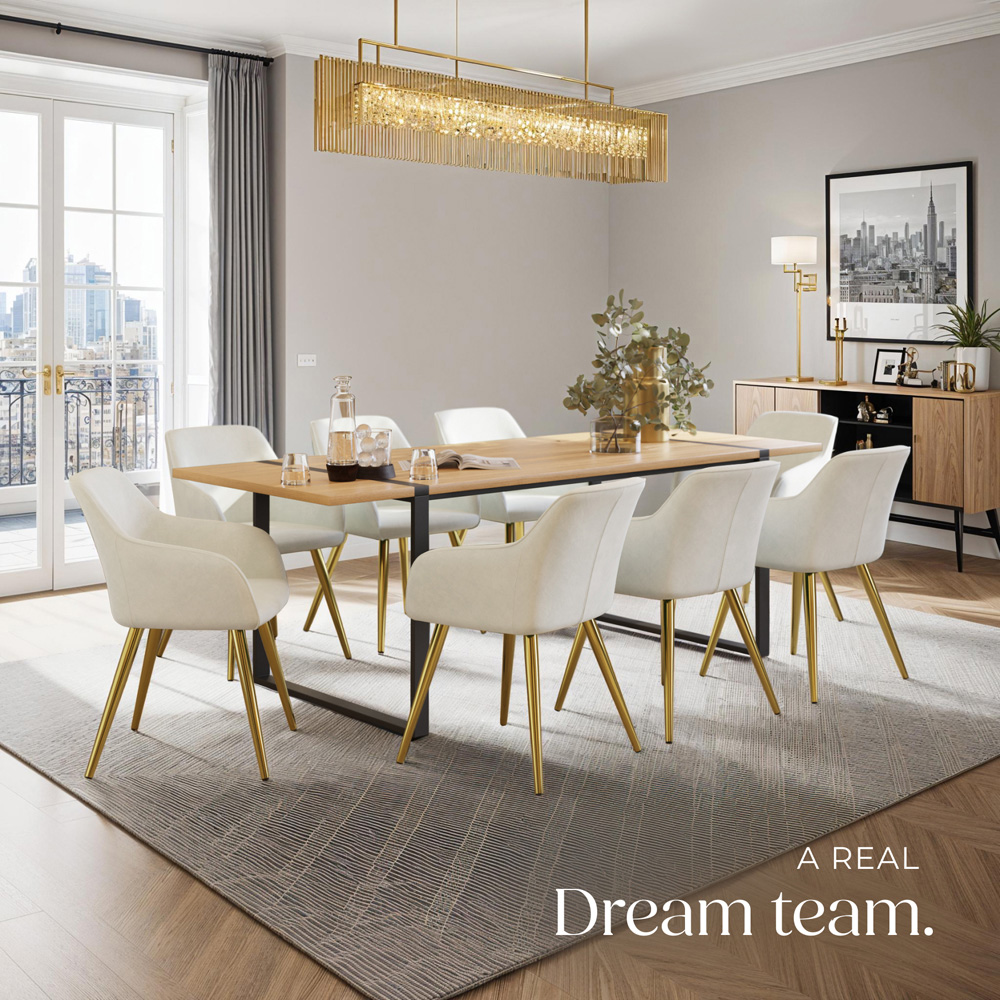 tectake Marilyn Set of 2 Cream and Gold Velvet Look Padded Accent Chairs Image 8