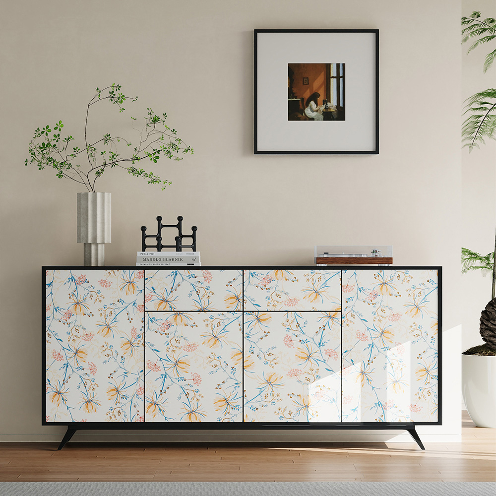 Living and Home Floral Pattern Orange and Beige Peel and Stick Wallpaper Image 7