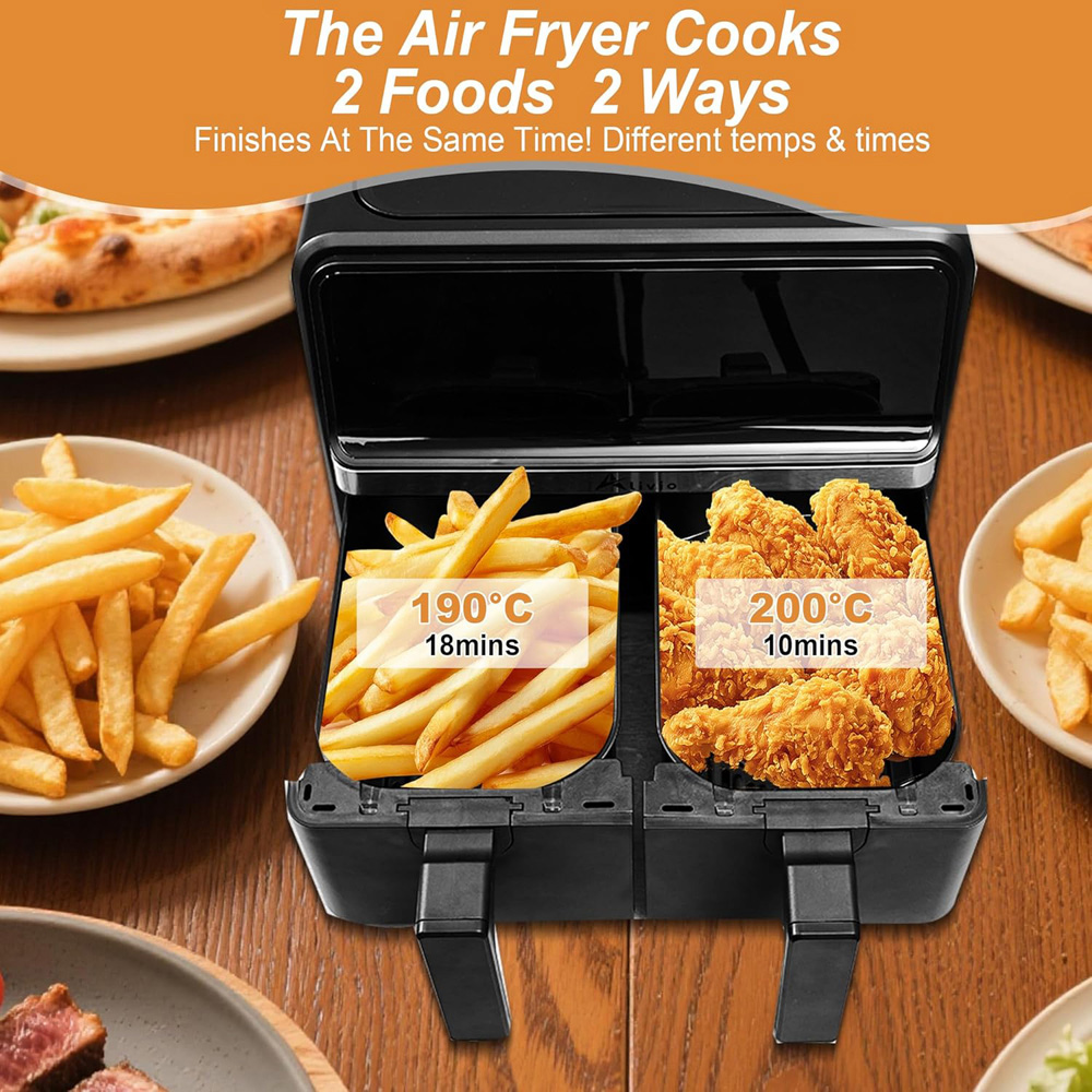 Alivio ZG033E-AIRFRYER Black Dual Basket 9L Air Fryer with LED Touch Screen 2200W Image 5