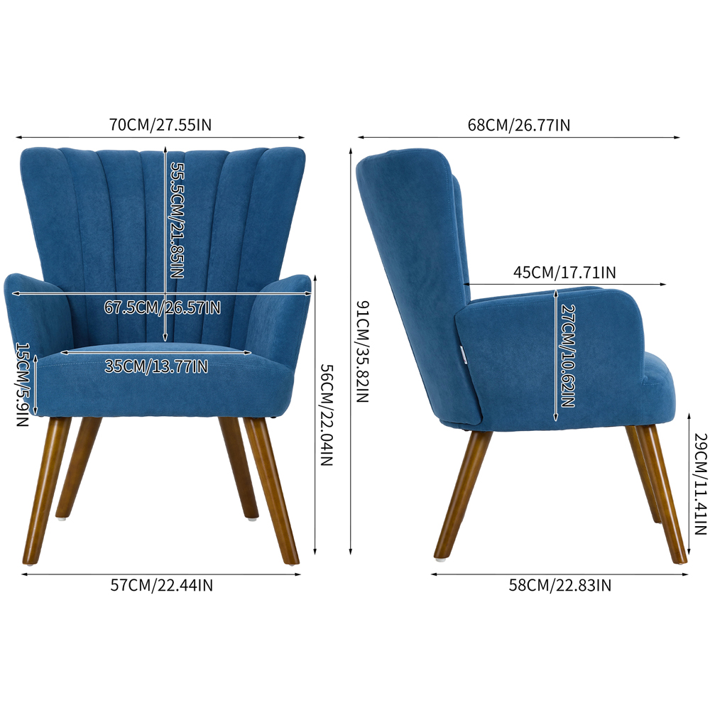 Living and Home Blue Velvet Vertical Stripe Backrest Accent Chair Image 9