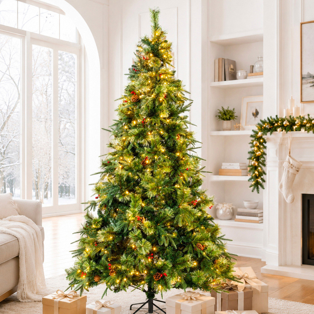Abrihome 550 Warm White LED Pre-Lit Artificial Christmas Tree with Berries and Pinecones 8.5ft Image 2