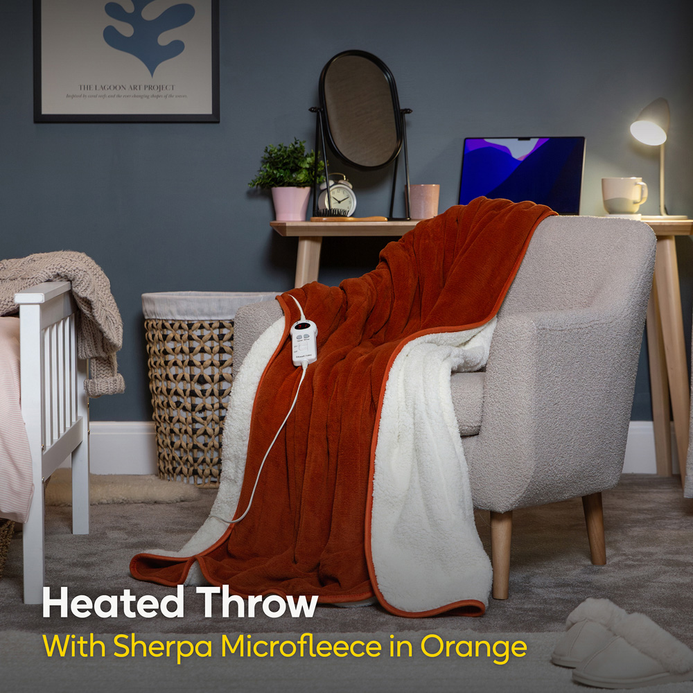 Russell Hobbs Orange Sherpa and Microfleece Heated Throw with Controller 130 x 180cm Image 3