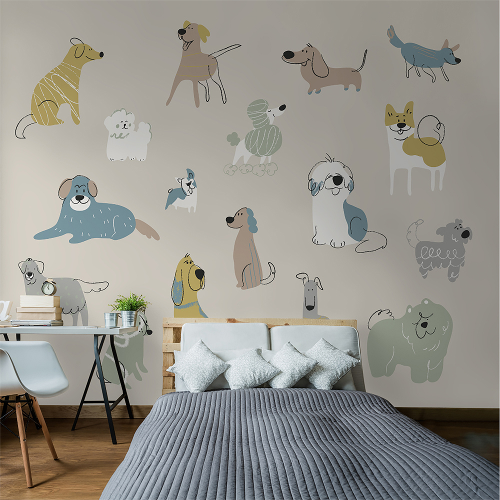 Origin Murals Happy Dogs Grey Wall Mural Image 1