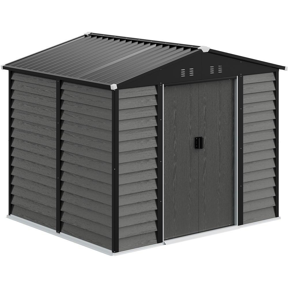 Living and Home 8 x 7ft Grey Wood Grain Apex Garden Storage Shed with Foundation Image 1