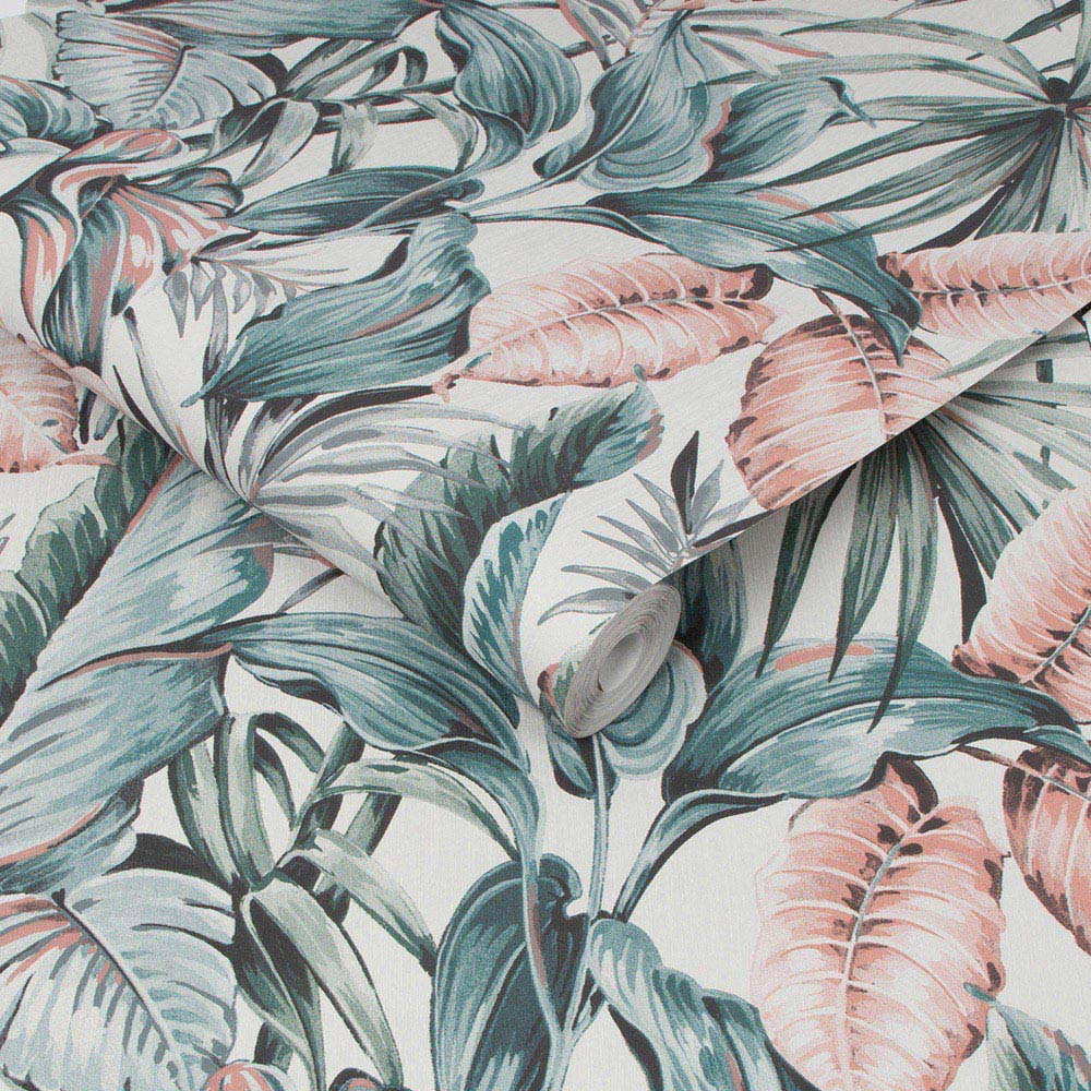 Sublime Leaves Exotique Light Grey and Pink Wallpaper Image 2