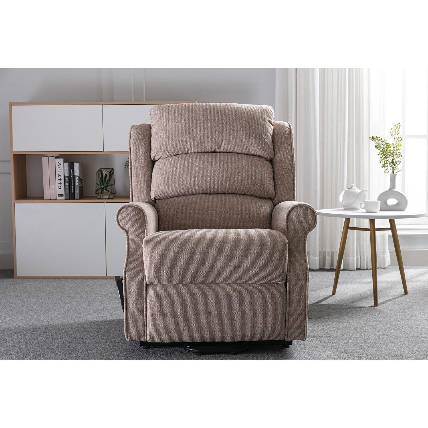 Winslow Neutral Wheat Fabric Rise Recliner Chair Image 2
