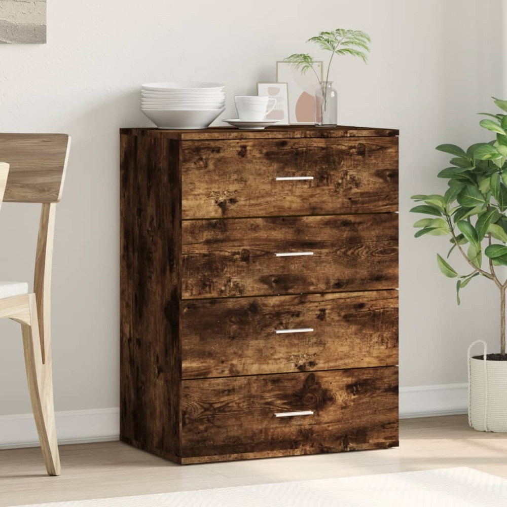 vidaXL 4 Drawer Smoked Oak Sideboard Image 9