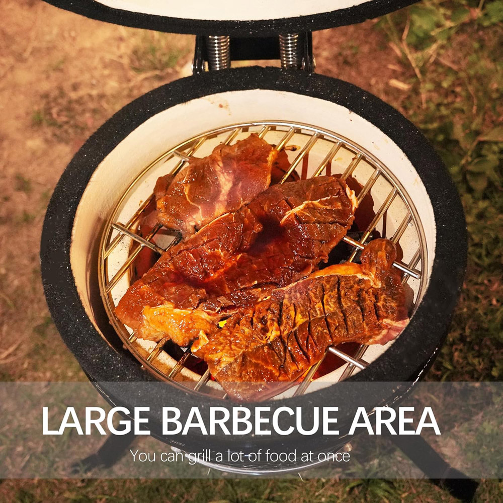 Alivio Kamado Black Portable Ceramic 13 inch Mini BBQ Grill Smoker Egg with Stand Image 6
