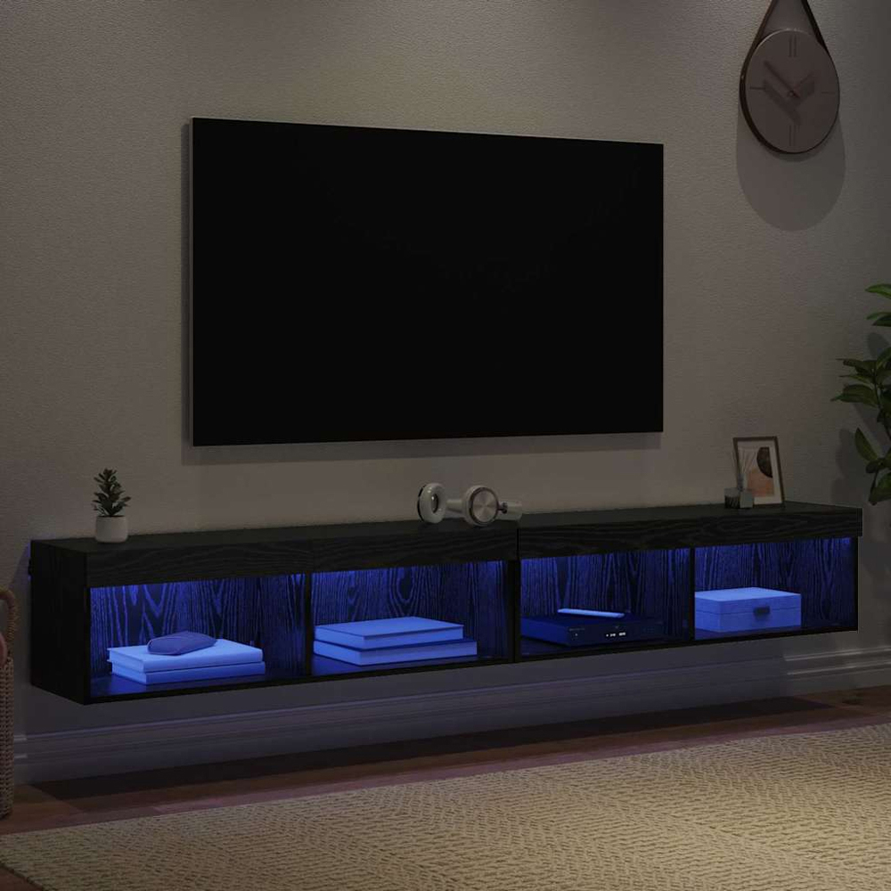 vidaXL 2 Shelf Black Oak TV Cabinet with LED Lights Set of 2 Image 1