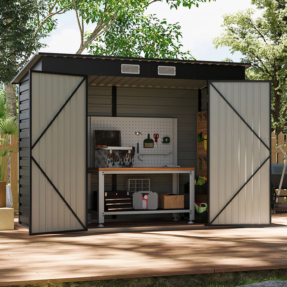 Living and Home 7.6 x 3.7ft 2 Door Outdoor Galvanised Steel Storage Shed Anthracite Image 2