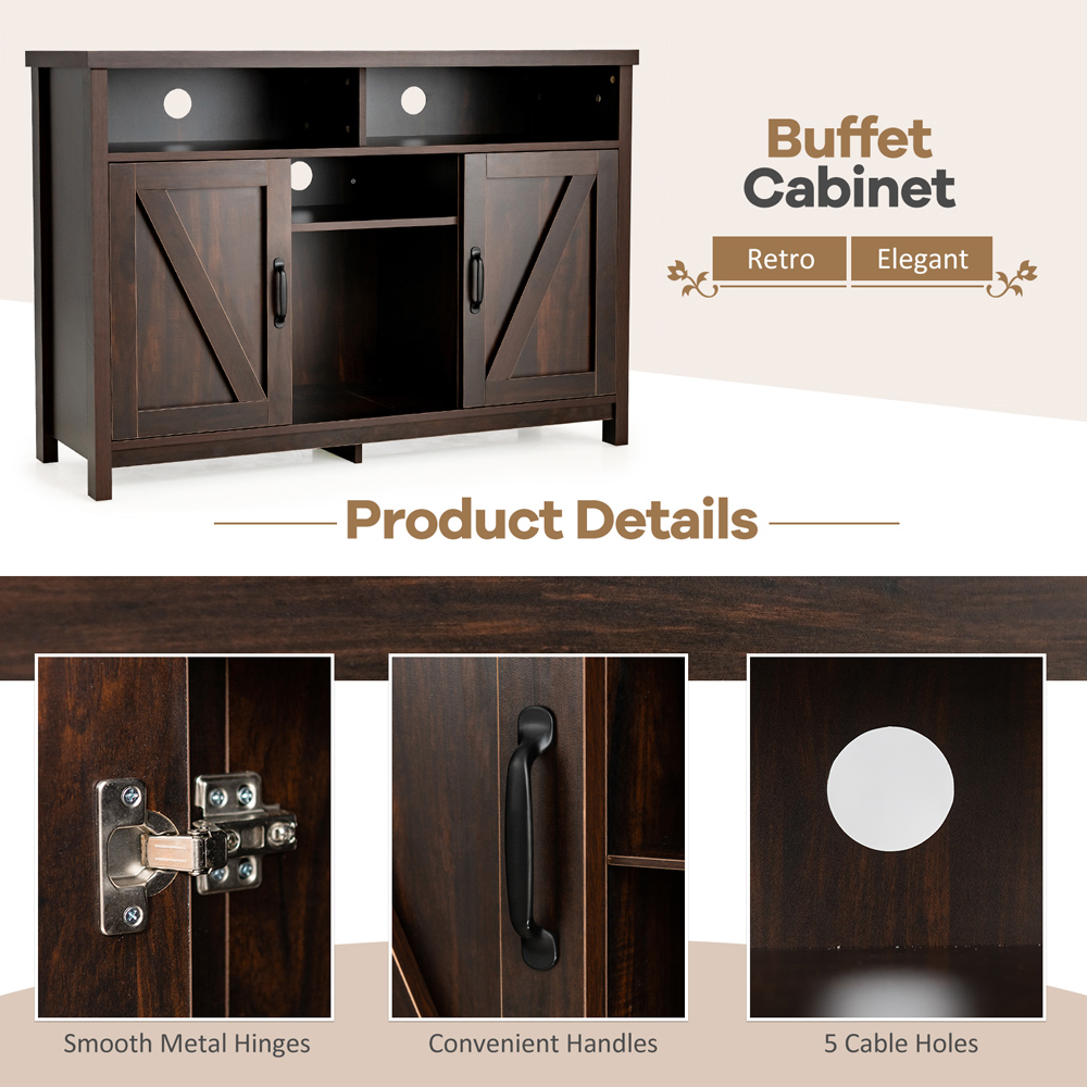 Costway 2 Door 2 Shelf Dark Brown Buffet Storage Cabinet with Detachable Wine Rack Image 6